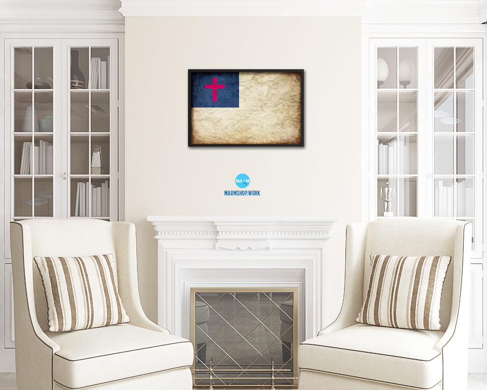 Kayso Christian Religious Vintage Military Flag Framed Print Sign Decor Wall Art Gifts