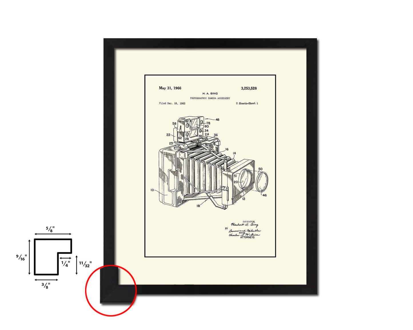 Bing Photographic Accessory Camera Vintage Patent Artwork Black Frame Print Gifts