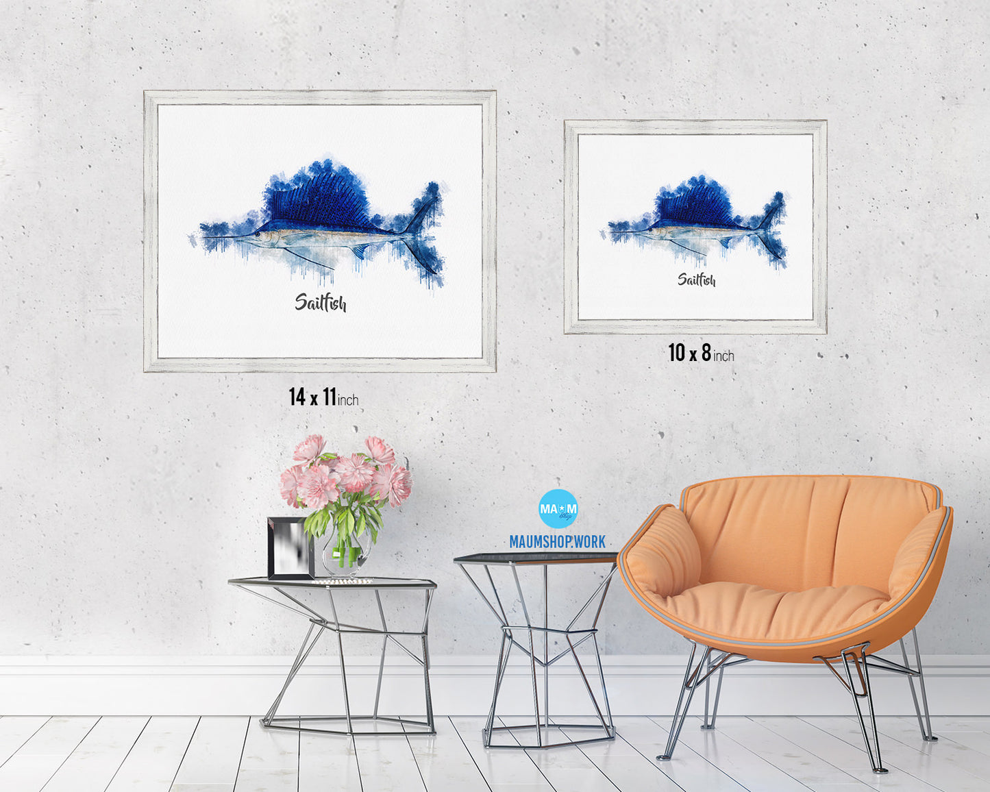 Sailfish Fish Framed Prints Modern Restaurant Sushi Bar Watercolor Wall Art Decor