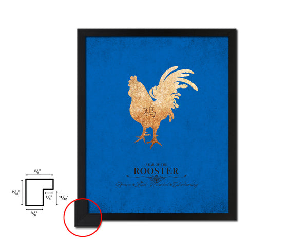 Rooster Chinese Zodiac Character Black Framed Art Paper Print Wall Art Decor Gifts, Blue