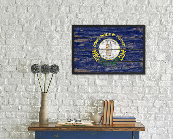 Kentucky State Rustic Flag Wood Framed Paper Prints Wall Art Decor Gifts