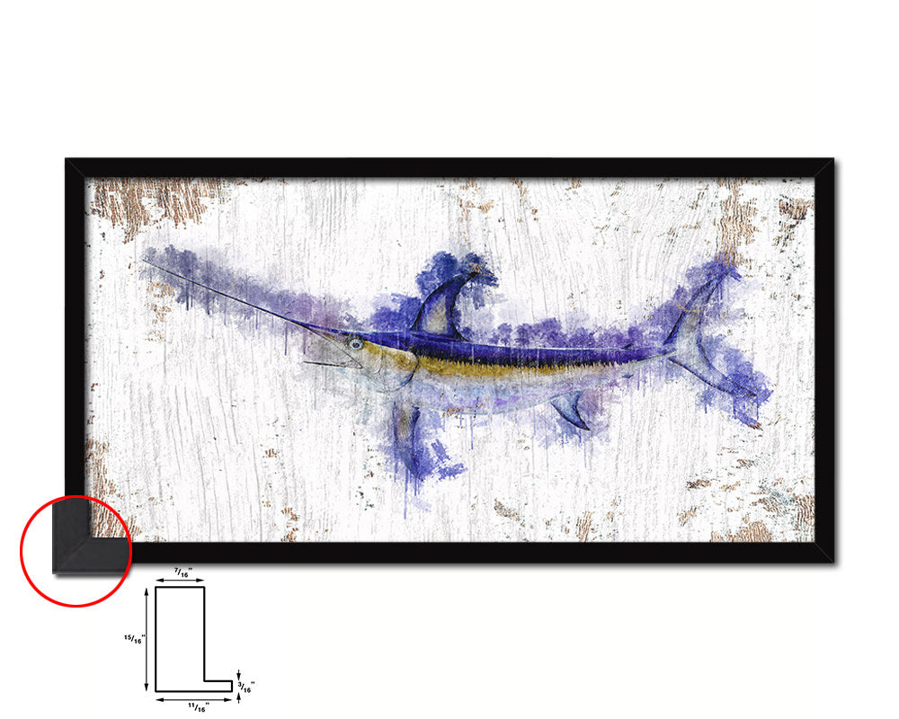 Sword Fish Art Wood Frame Shabby Chic Restaurant Sushi Wall Decor Gifts, 10" x 20"