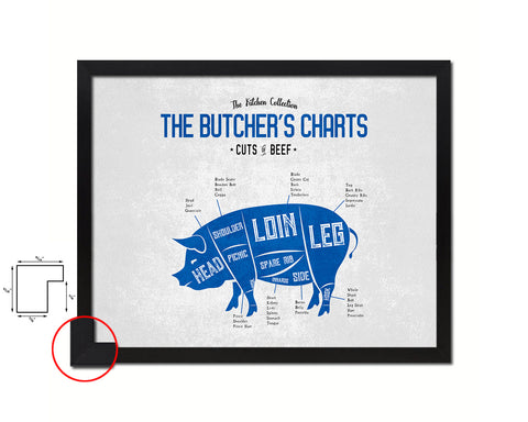 Pork  Meat Cuts Butchers Chart Wood Framed Paper Print Home Decor Wall Art Gifts