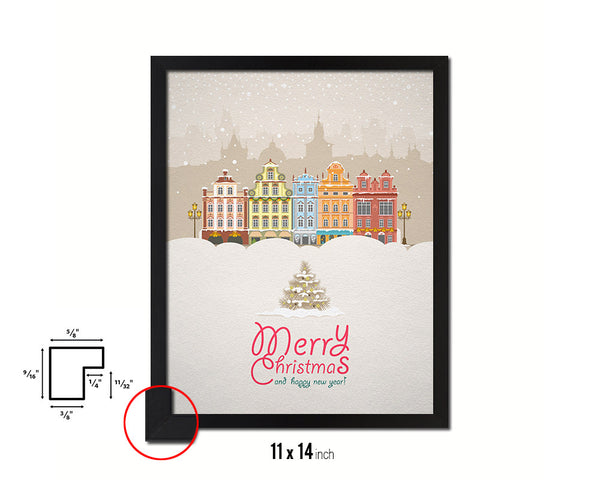 Merry Christmas and Happy New Year Holiday Season Gifts Wood Framed Print Home Decor Wall Art
