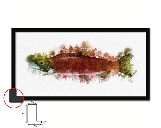 Sockeye Salmon Fish Art Wood Frame Modern Restaurant Sushi Wall Decor Gifts, 10" x 20"