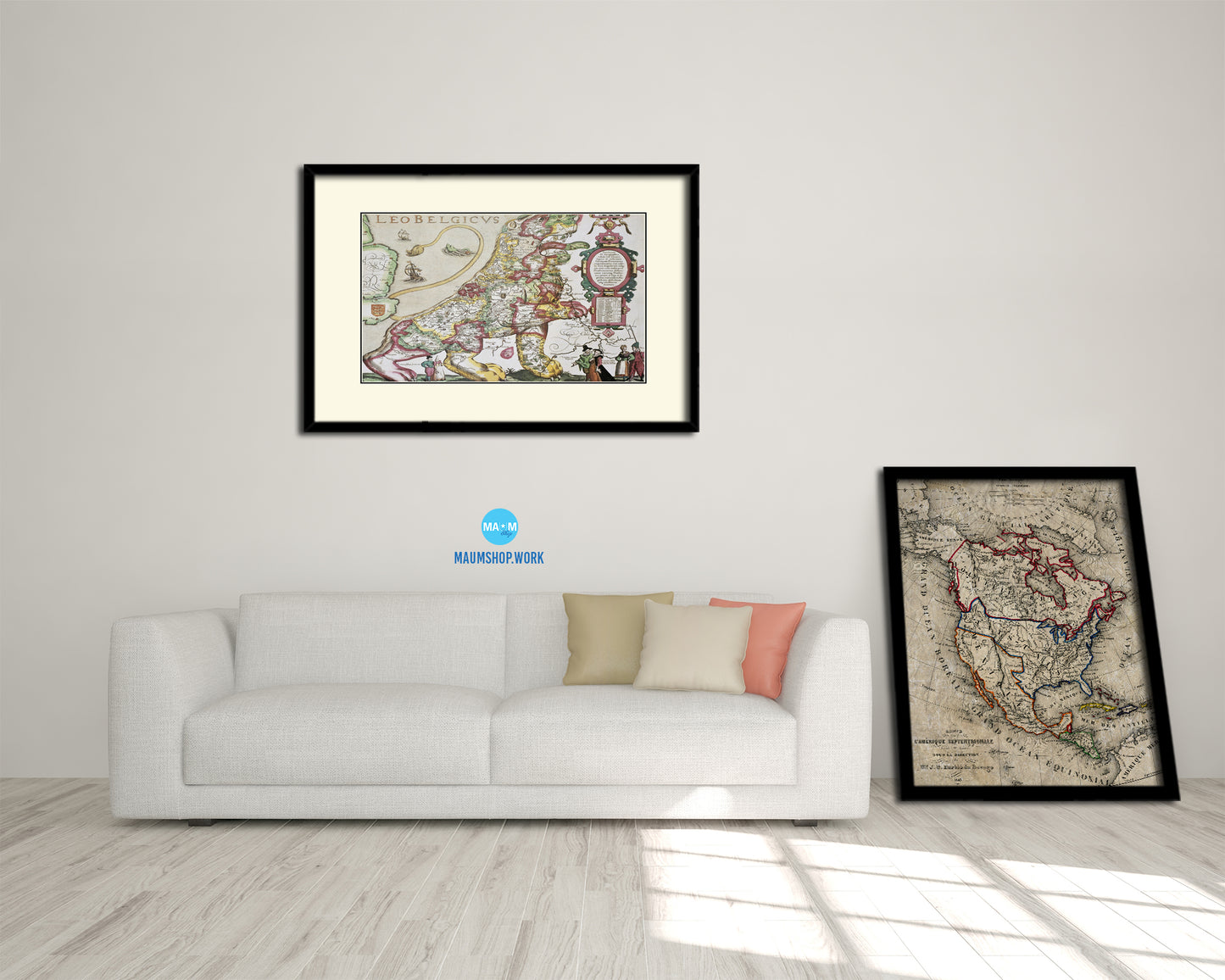 Belgium and Netherlands Leo Belgicus Old Map Framed Print Art Wall Decor Gifts