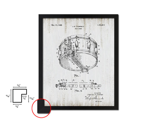 Snare Drum Music Vintage Patent Artwork Black Frame Print Wall Art Decor Gifts