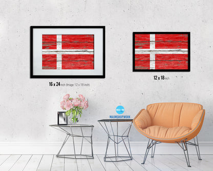 Denmark Country Wood Rustic National Flag Wood Framed Print Wall Art Decor Gifts