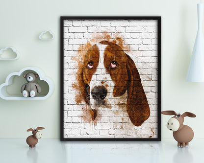 Basset Hound Dog Puppy Portrait Framed Print Pet Watercolor Wall Decor Art Gifts