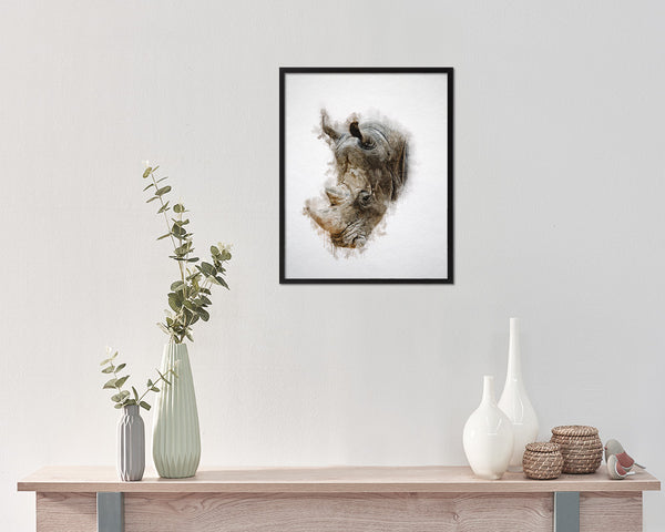 Rhinoceros Animal Painting Print Framed Art Home Wall Decor Gifts