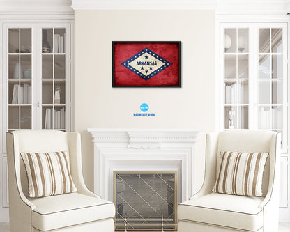 Arkansas State Vintage Flag Wood Framed Paper Print Wall Art Decor Gifts