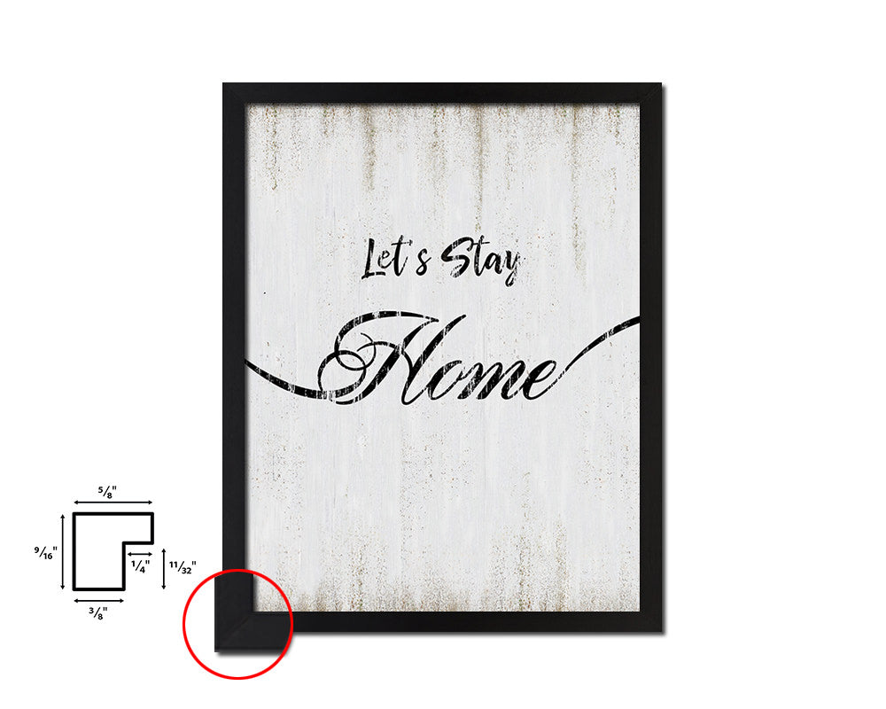 Let's Stay Home Quote Wood Framed Print Wall Decor Art