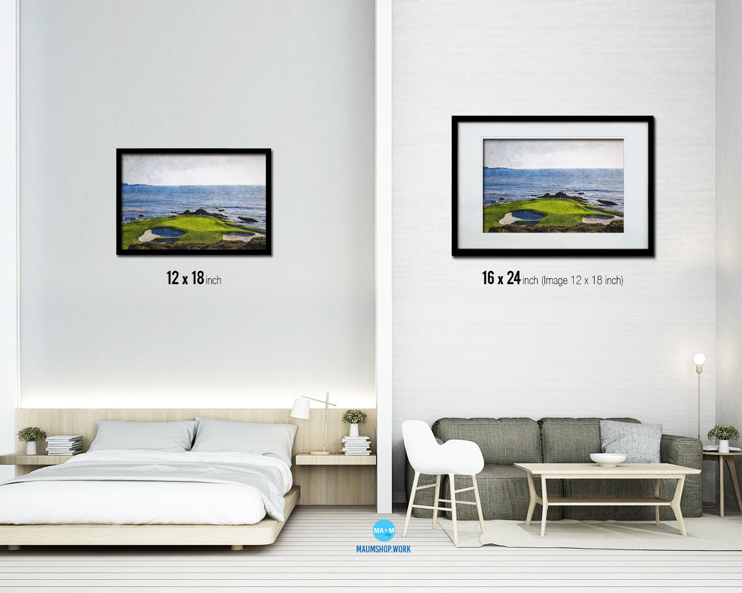 Pebble Beach Golf Course, Monterey, California Art Painting Print Art Wood Framed Wall Decor Gifts