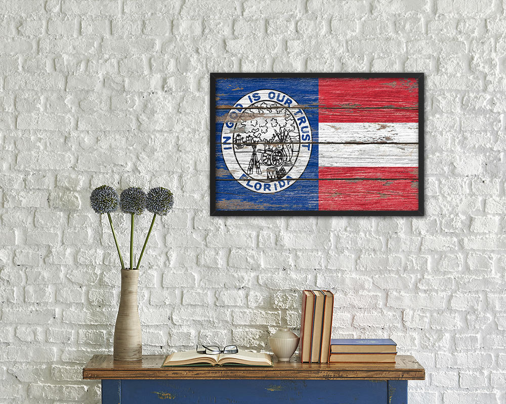 Civil War Florida Wood Rustic Flag Wood Framed Print Wall Art Decor Gifts