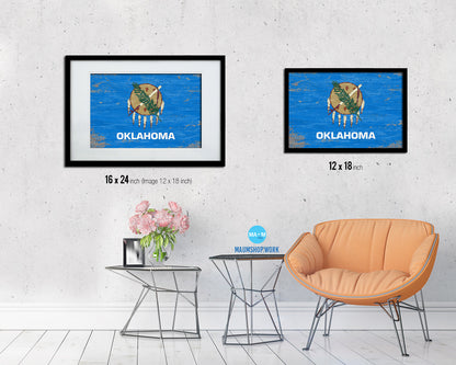 Oklahoma State Shabby Chic Flag Wood Framed Paper Print  Wall Art Decor Gifts