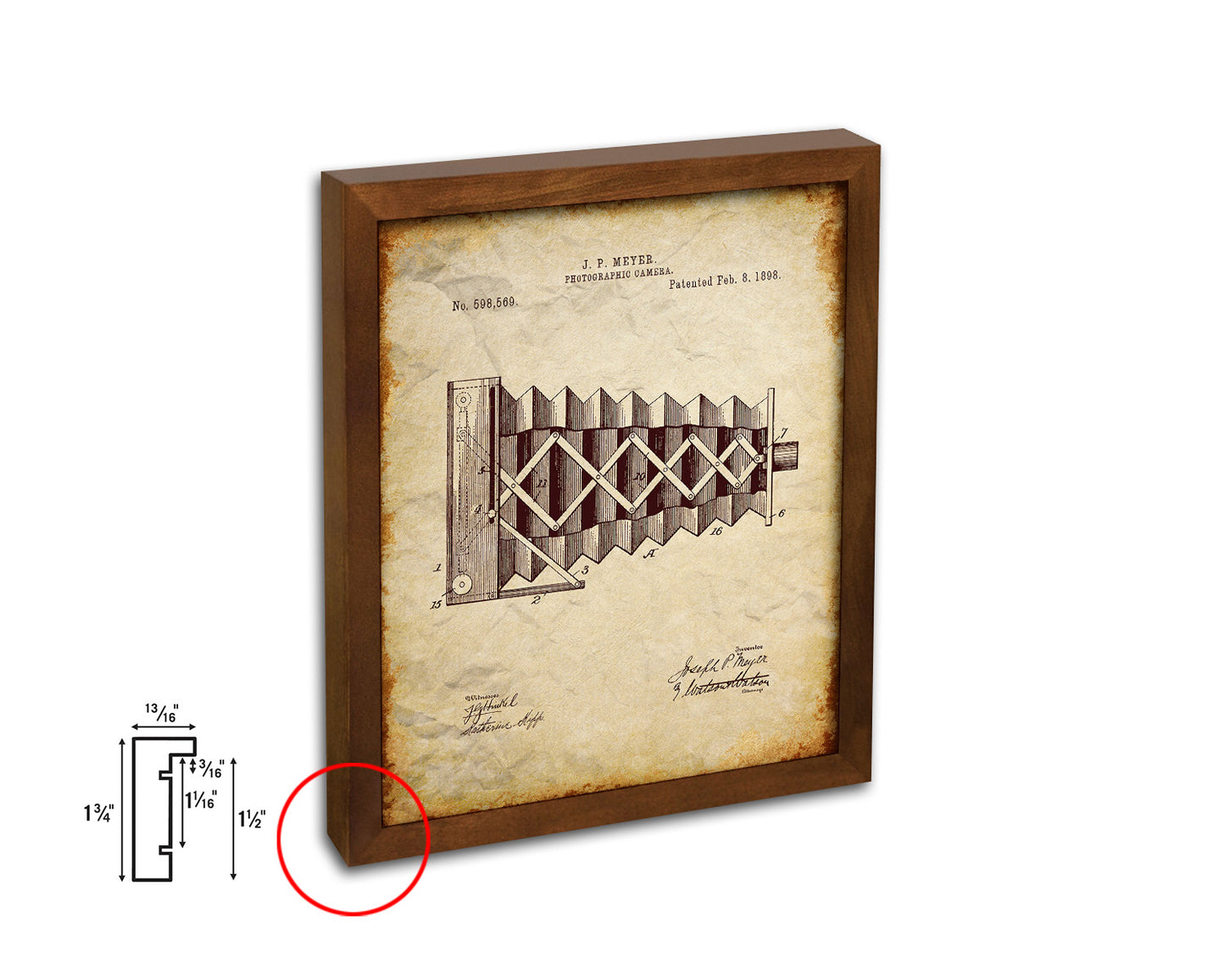 Photographic Camera Vintage Patent Artwork Walnut Frame Print Wall Art Decor Gifts