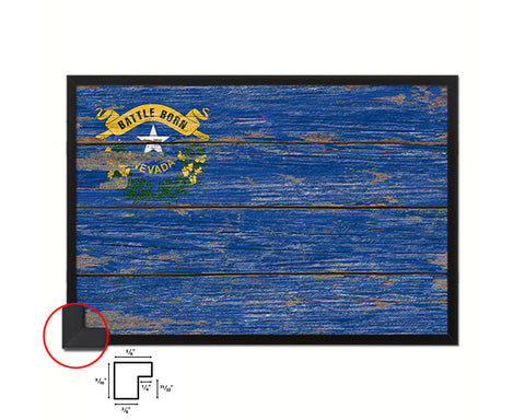 Nevada State Rustic Flag Wood Framed Paper Prints Wall Art Decor Gifts