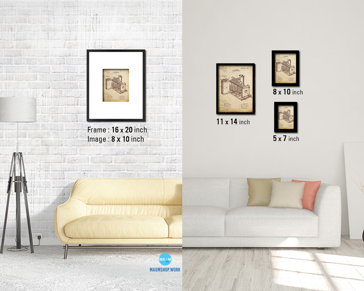 Brownell Photographic Camera Vintage Patent Artwork Walnut Frame Print Wall Art Decor Gifts