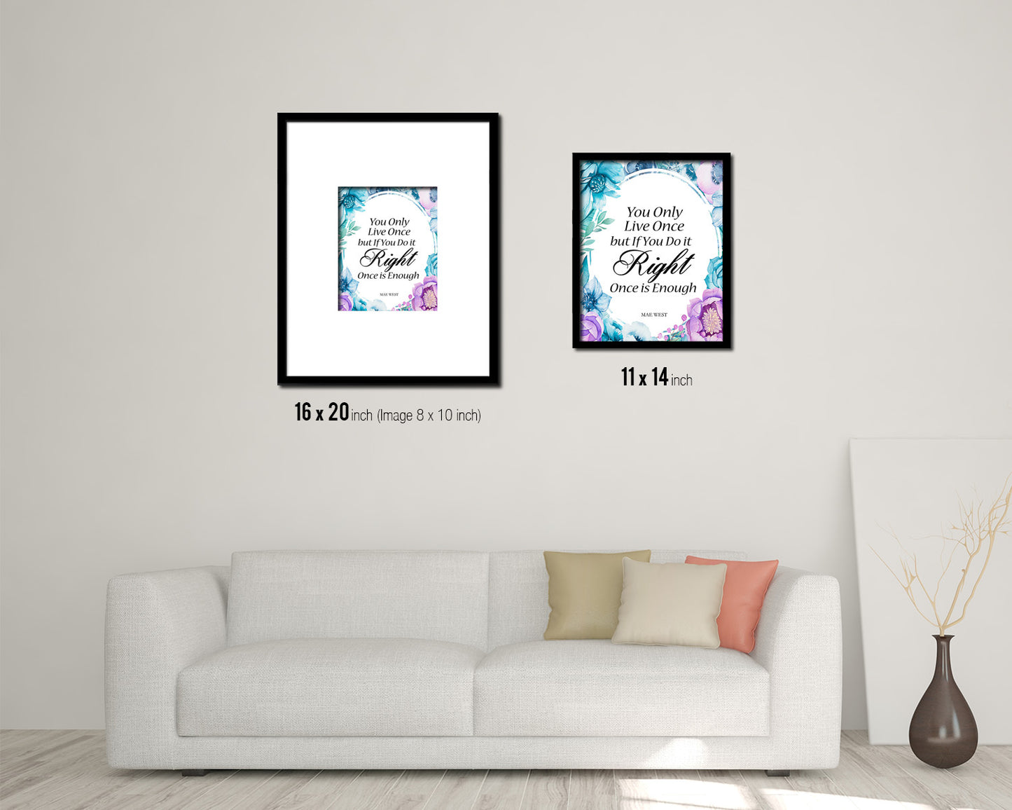 You only live once Quote Boho Flower Framed Print Wall Decor Art