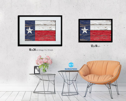 Texas State Rustic Flag Wood Framed Paper Prints Wall Art Decor Gifts