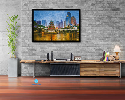 Skyline Jiaxiu Pavilion, Nanming River, Guiyang, Asia, China, Landmark