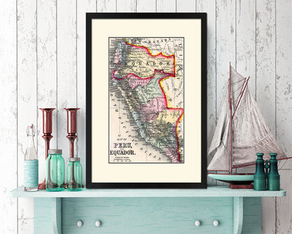 Peru Old Map Wood Framed Print Art Wall Decor Gifts