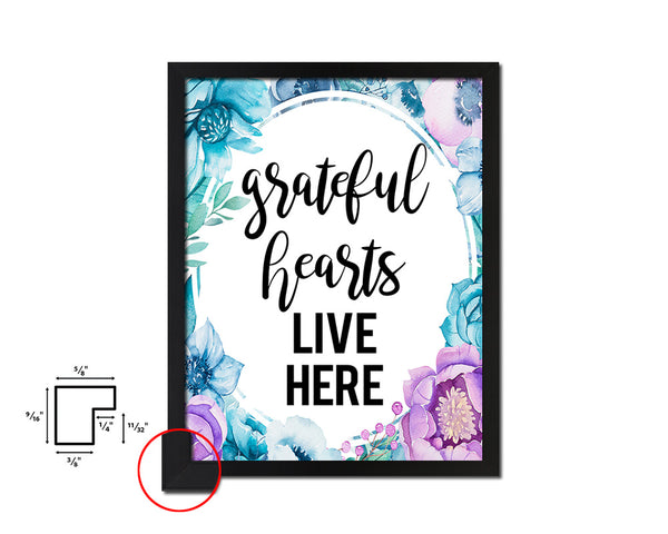 Grateful hearts live here Quote Boho Flower Framed Print Wall Decor Art