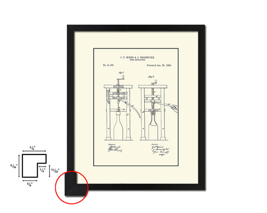 Cork Extractor Wine Vintage Patent Artwork Black Frame Print Gifts