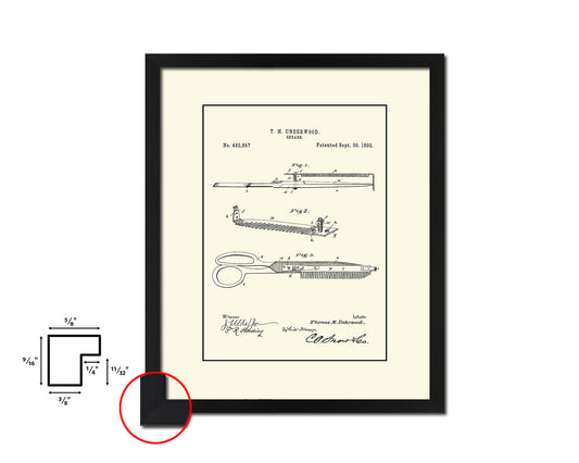 Shears Barbershop Vintage Patent Artwork Black Frame Print Wall Art Decor Gifts