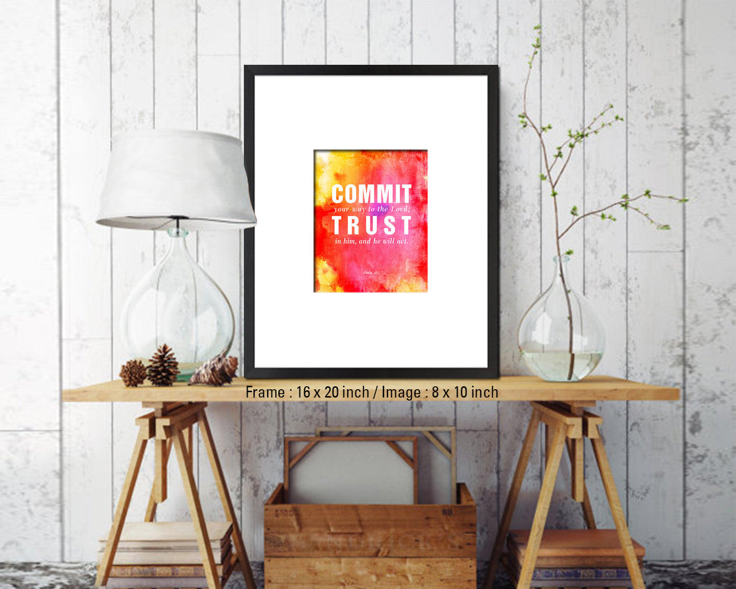 Commit your way to the Lord Quote Wood Framed Print Home Decor Wall Art Gifts