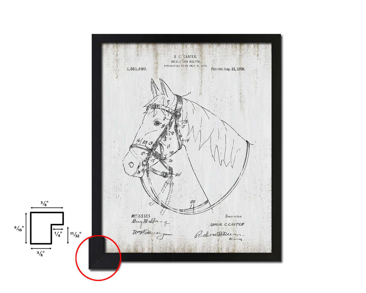 Horse Bridle and Halter Cowboy Vintage Patent Artwork Black Frame Print Wall Art Decor Gifts