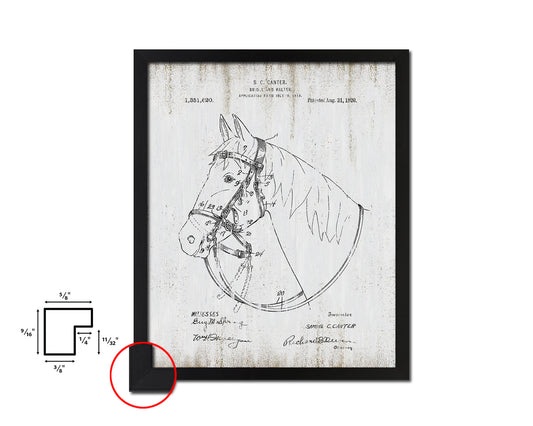Horse Bridle and Halter Cowboy Vintage Patent Artwork Black Frame Print Wall Art Decor Gifts