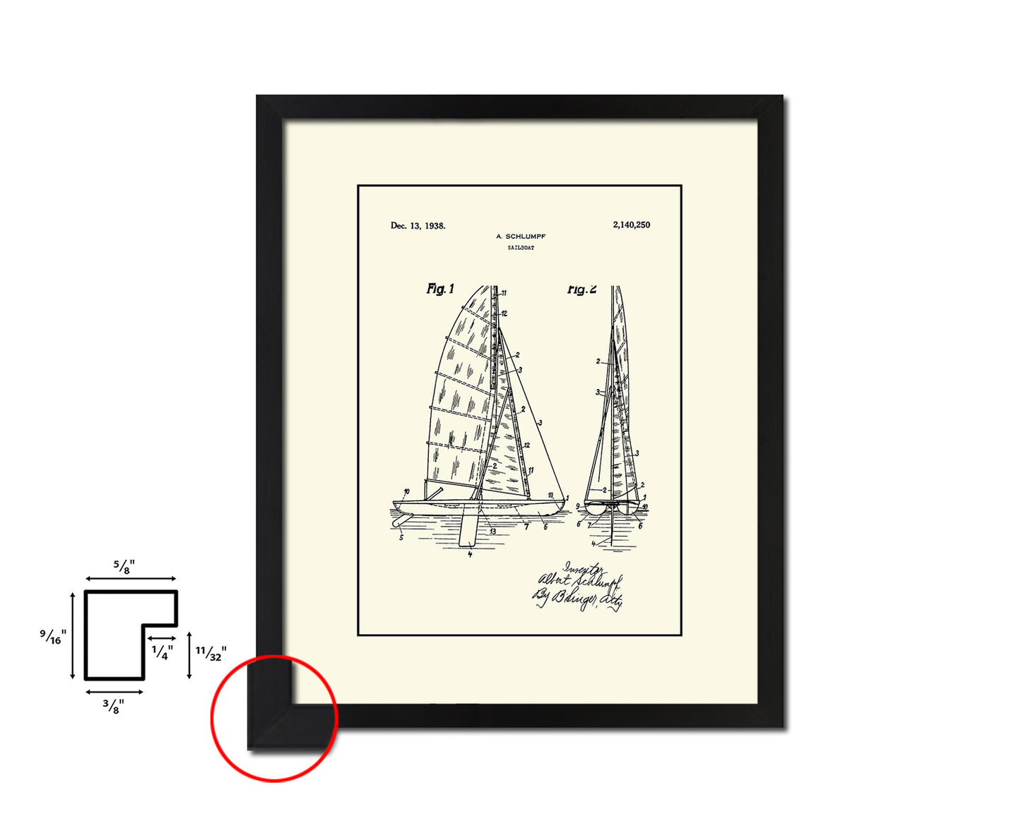 Sailboat Nautical Vintage Patent Artwork Black Frame Print Gifts