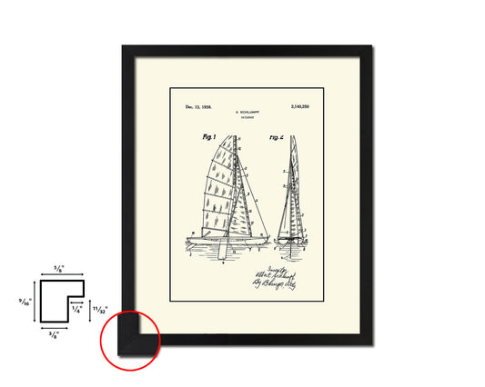 Sailboat Nautical Vintage Patent Artwork Black Frame Print Gifts