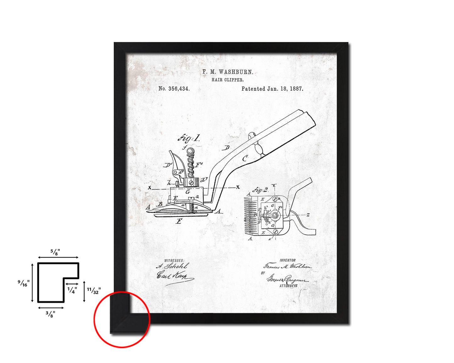 Hair Clipper Barbershop Vintage Patent Artwork Black Frame Print Wall Art Decor Gifts