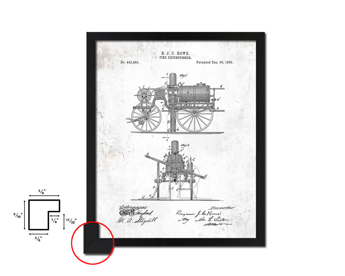 Fire Extinguisher Firefighter Vintage Patent Artwork Black Frame Print Gifts