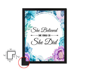 She believed she could so she did Quote Boho Flower Framed Print Wall Decor Art