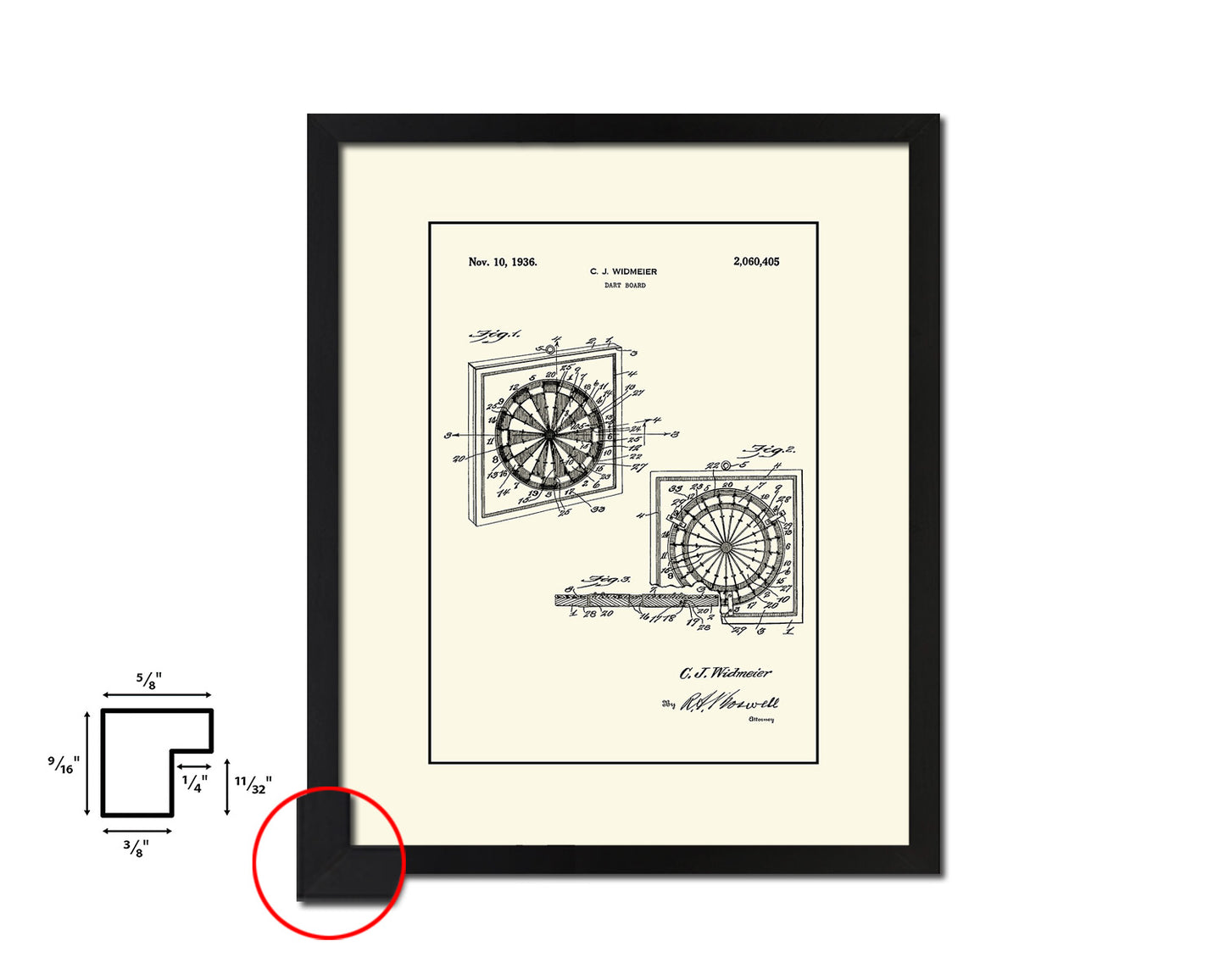 Dart Board Sports Vintage Patent Artwork Black Frame Print Gifts