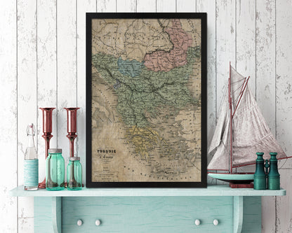 Greece and Balkans Historical Map Wood Framed Print Art Wall Decor Gifts