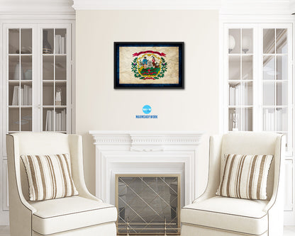 West Virginia State Vintage Flag Wood Framed Paper Print Wall Art Decor Gifts