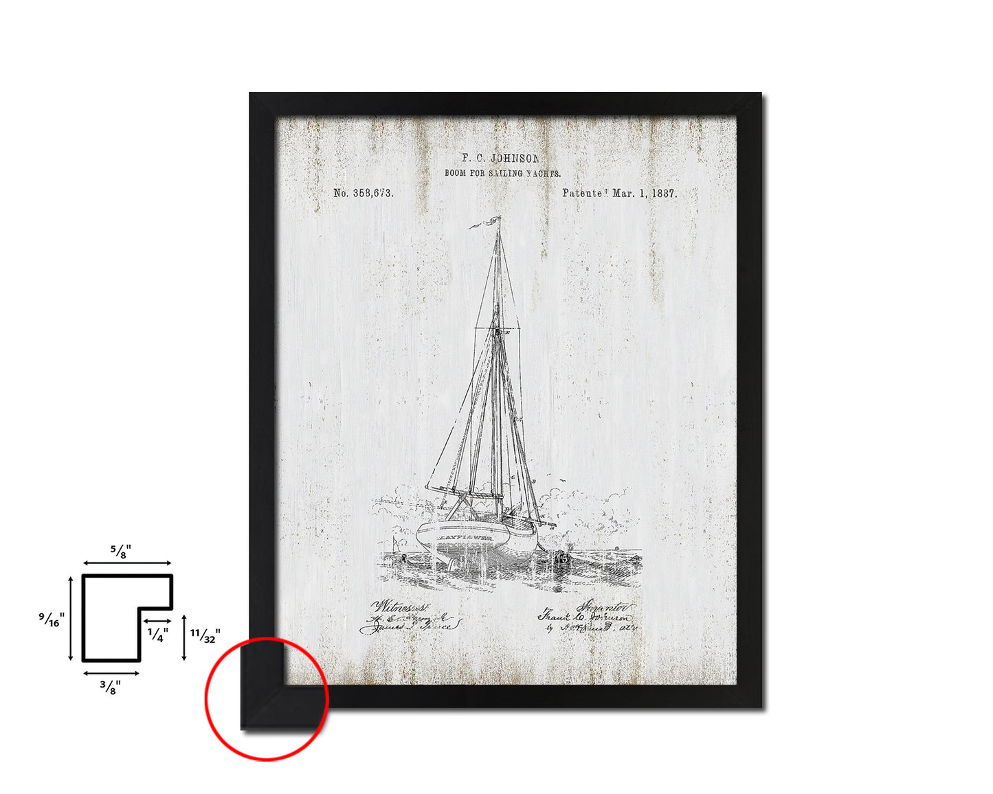 Sailboat Nautical Vintage Patent Artwork Black Frame Print Gifts