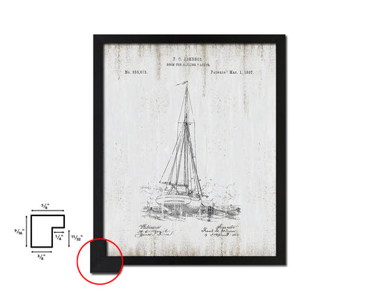 Sailboat Nautical Vintage Patent Artwork Black Frame Print Gifts