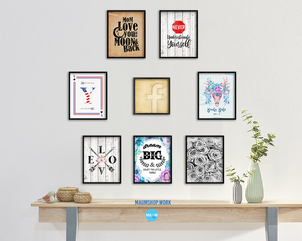 Facebook Social Media Symbol Icons logo Wood Framed Print Home Decor Wall Art Gifts