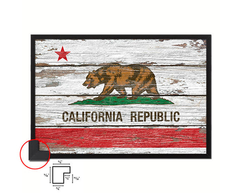 California State Rustic Flag Wood Framed Paper Prints Wall Art Decor Gifts
