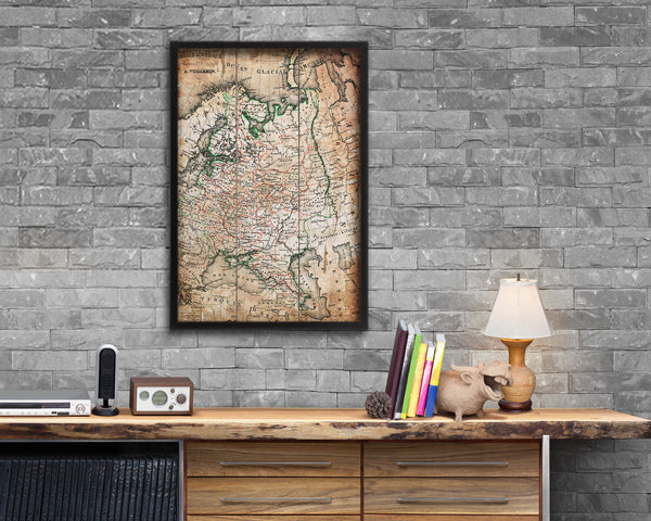 Russia Antique Map Wood Framed Print Art Wall Decor Gifts