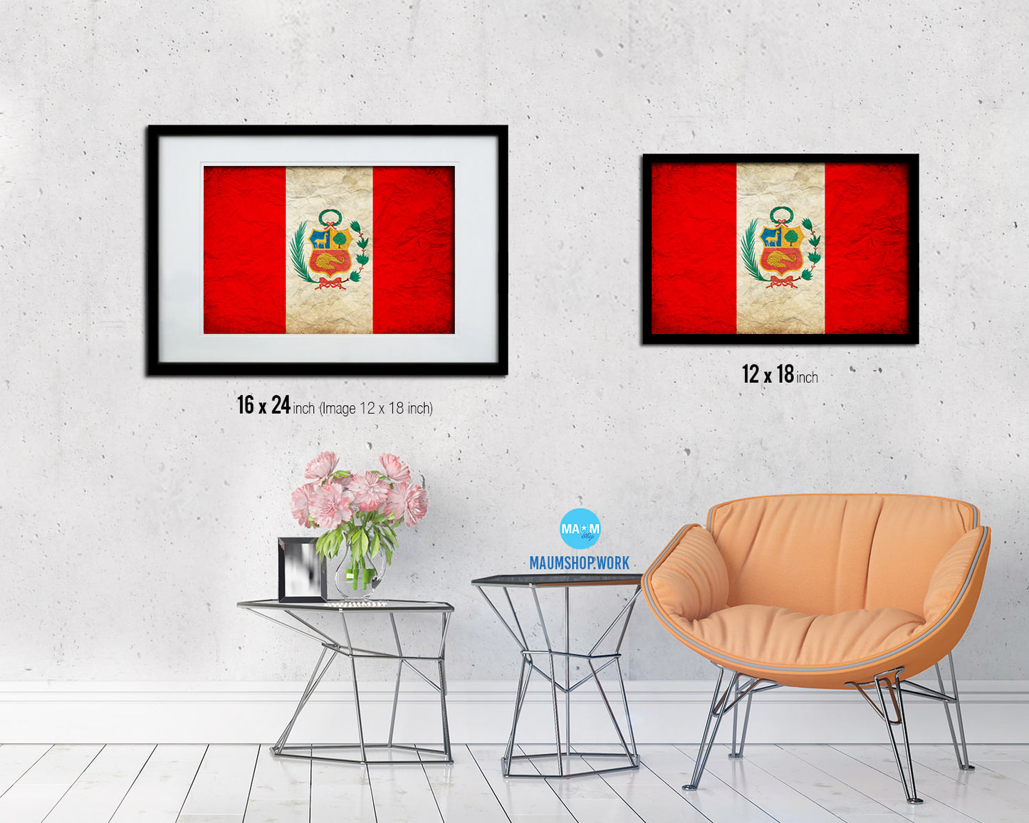 Peru Country Vintage Flag Wood Framed Print Wall Art Decor Gifts