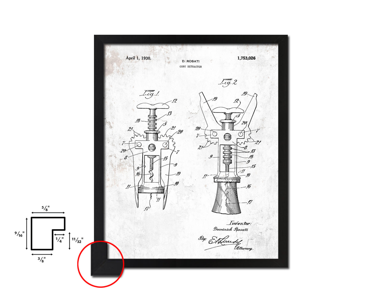 Cork Extractor Wine Vintage Patent Artwork Black Frame Print Gifts