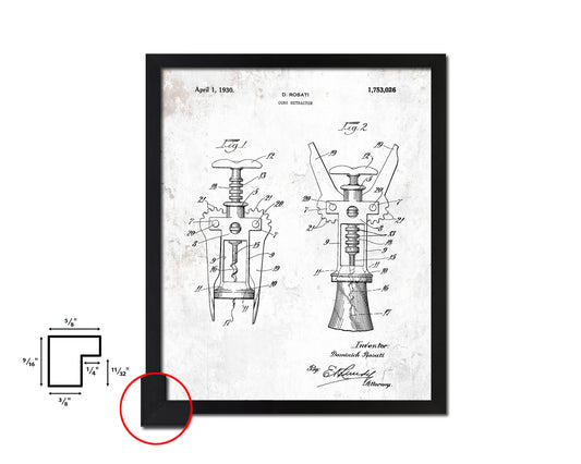 Cork Extractor Wine Vintage Patent Artwork Black Frame Print Gifts