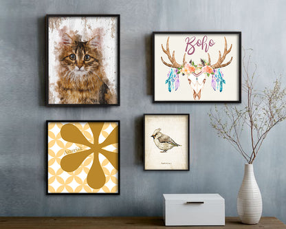 Siberian Cat Kitten Portrait Framed Print Pet Home Decor Custom Watercolor Wall Art Gifts