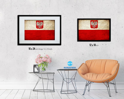 Poland Country Vintage Flag Wood Framed Print Wall Art Decor Gifts